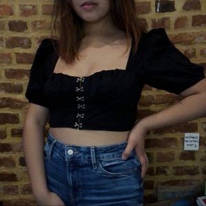 Forever 21 Black Milkmaid Corset Crop Top